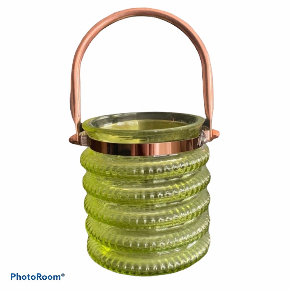 🕯️🆕 Green Glass Candle Holder with Removable Handle